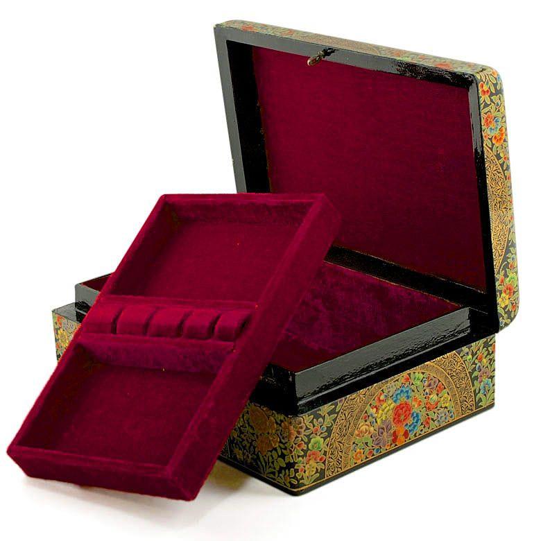 Asian Mountain Flowers Oriental Wooden Jewelry Box 10 Inches X 7 Inches