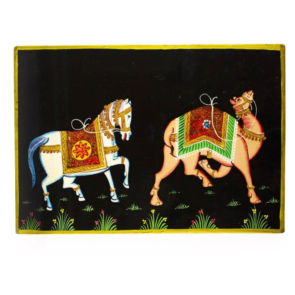 Oriental Horse And Camel Wooden Jewelry Box