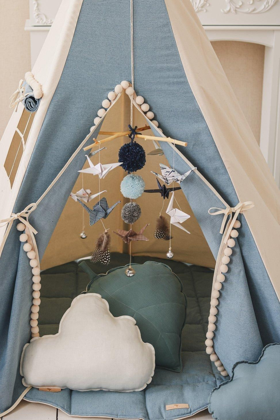 Jeans Teepee Tent With Pompoms