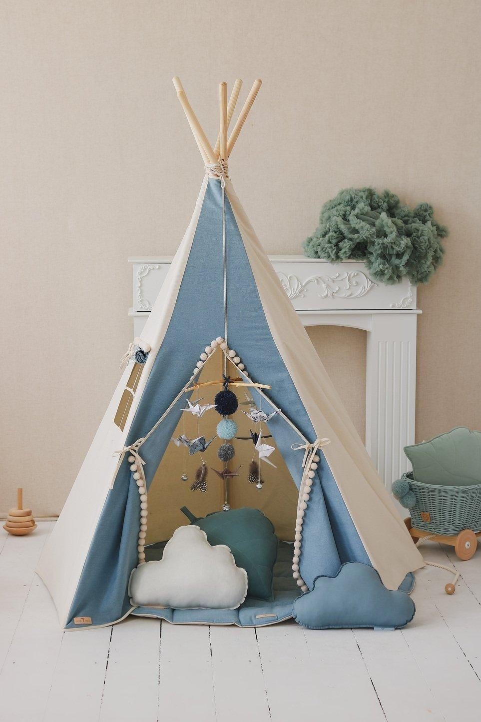 Jeans Teepee Tent With Pompoms