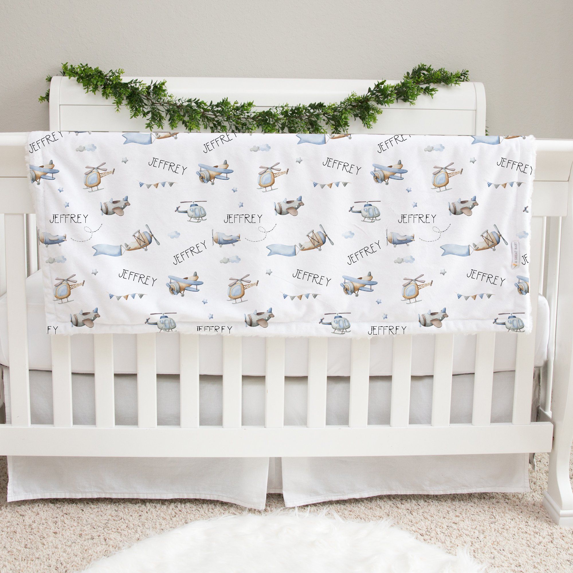 Personalized Baby Blanket – Airplanes Deluxe Minky Infant Blanket With Custom Name | Cozy, Plush Gift