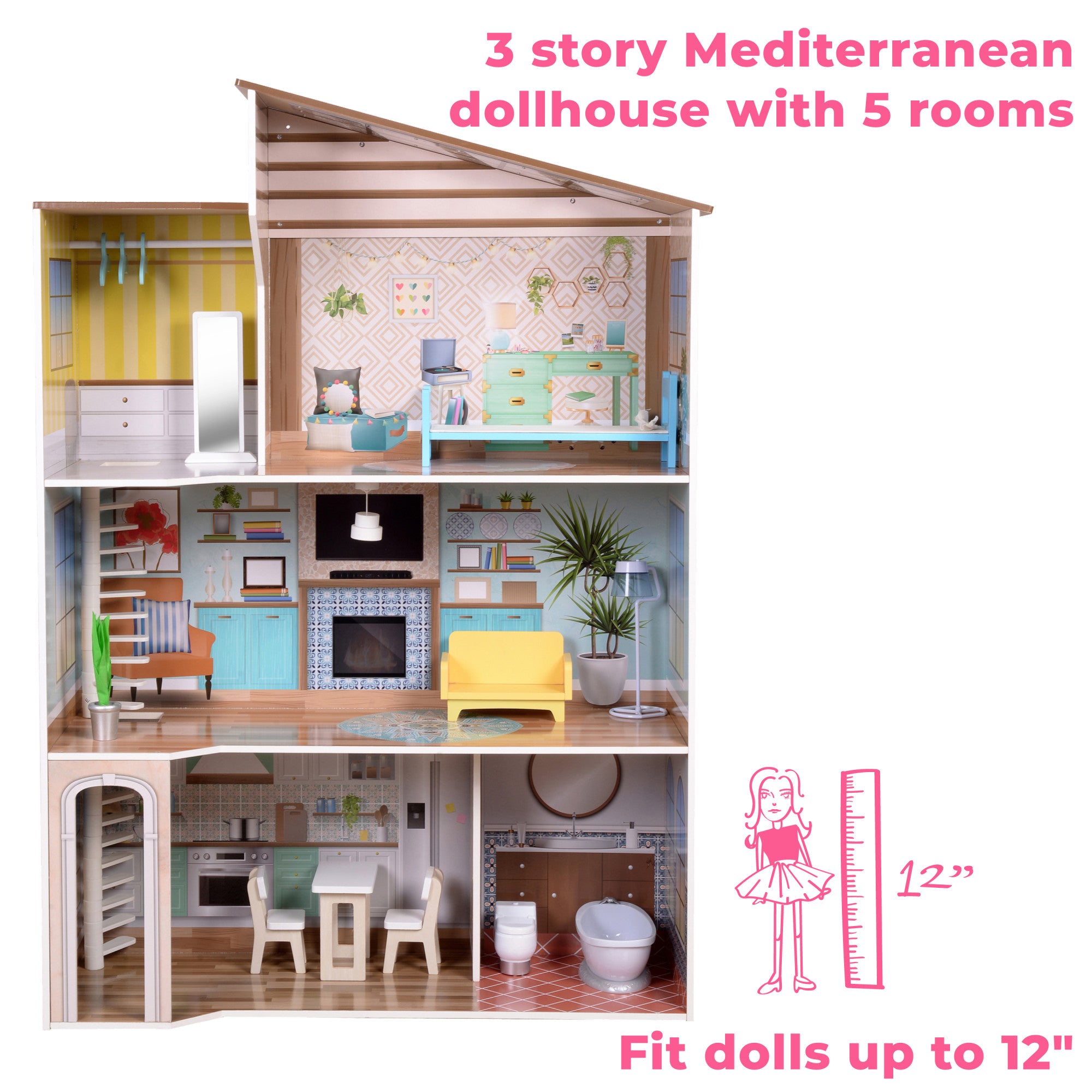 Olivia's Little World Wooden Dreamland Mediterranean Dollhouse Set