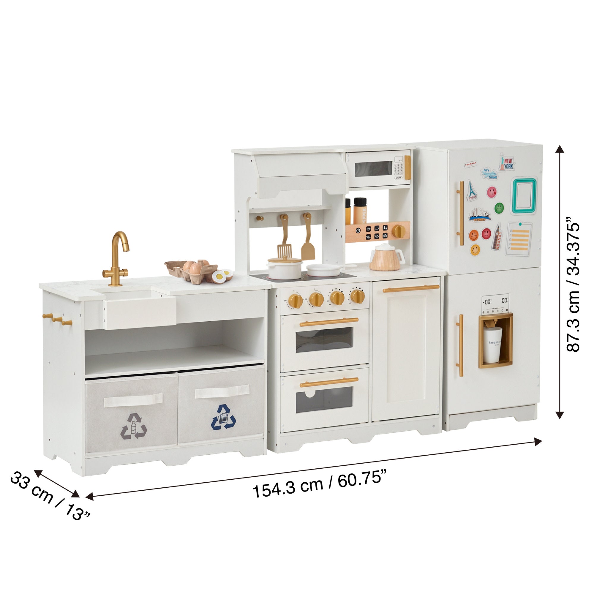 Teamson Kids - Little Chef Atlanta Large Modular Play Kitchen, White/gold