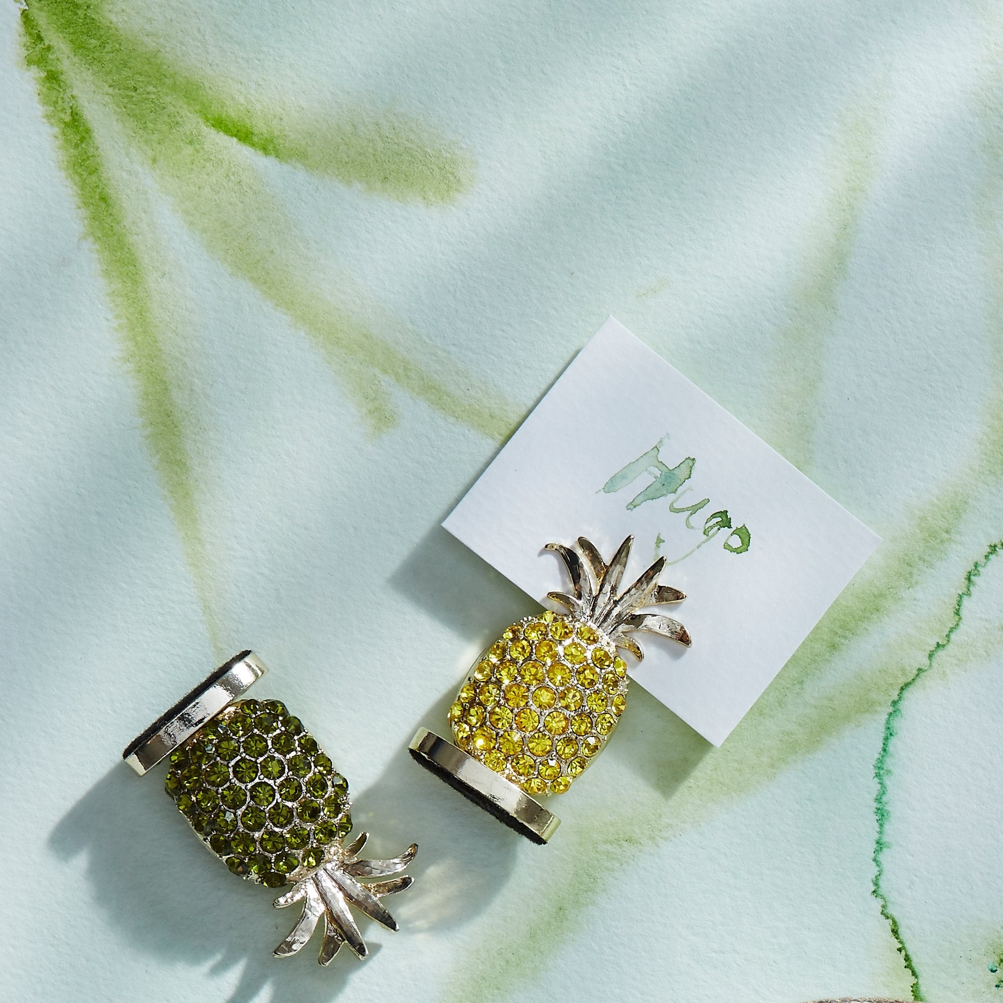 Pineapple Placecard Holders, Olive, Set Of Two