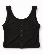 Josie Button Front Ribbed Tank - Black