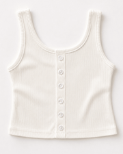 Josie Button Front Ribbed Tank - Crisp White