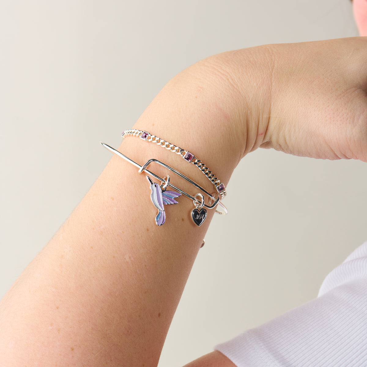 'joy' Hummingbird Duo Charm Bangle Bracelet