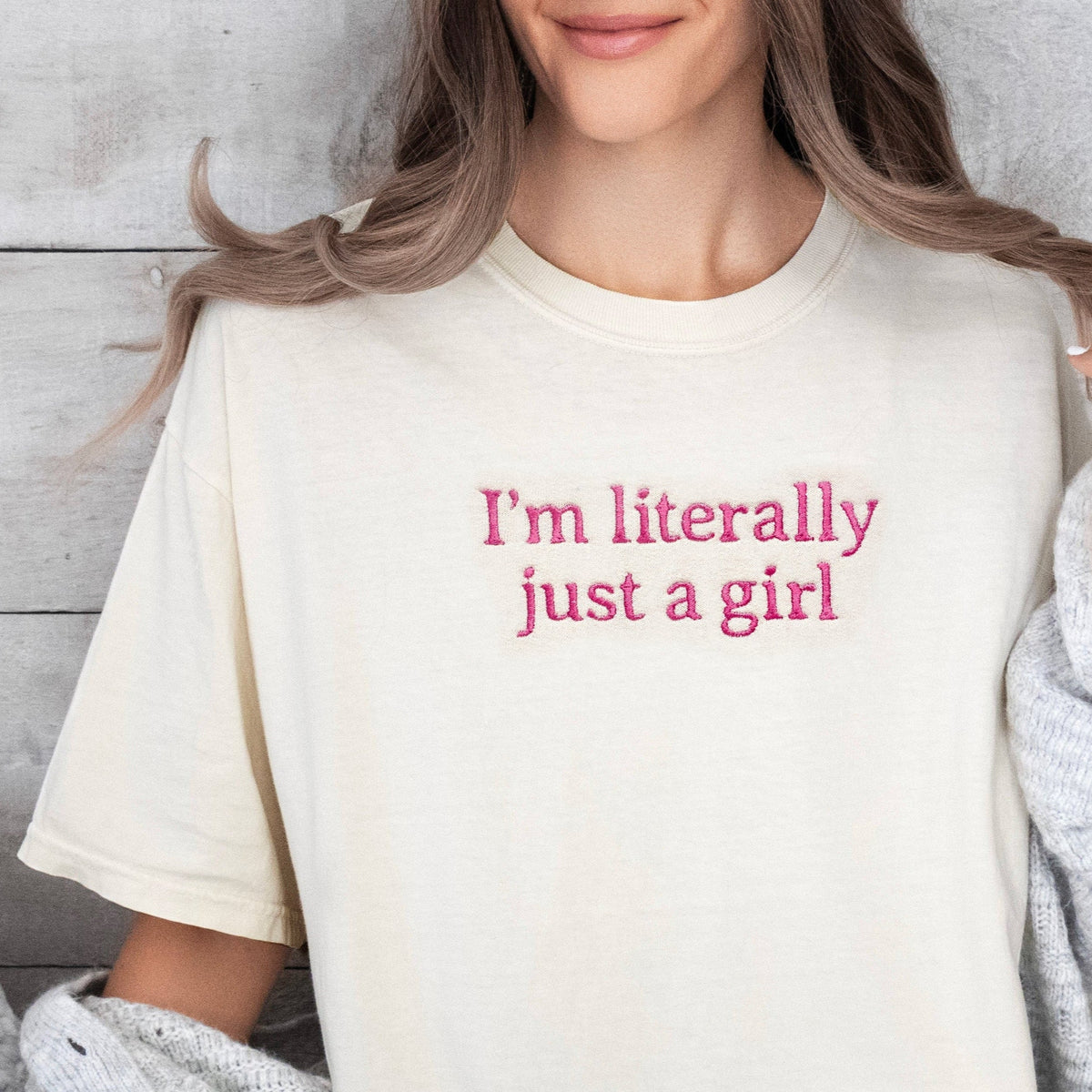 Embroidered "i’m Literally Just A Girl" Graphic Tee
