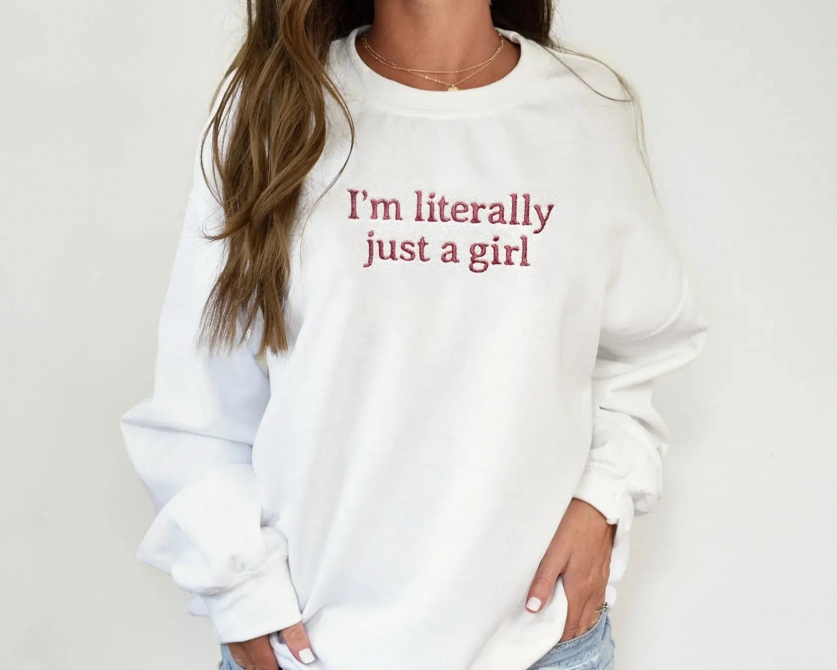 Embroidered "i'm Literally Just A Girl" Mother Daughter Matching Outfits