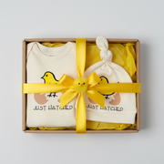 Just Hatched Organic Cotton Long Sleeve Romper & Hat Gift Set