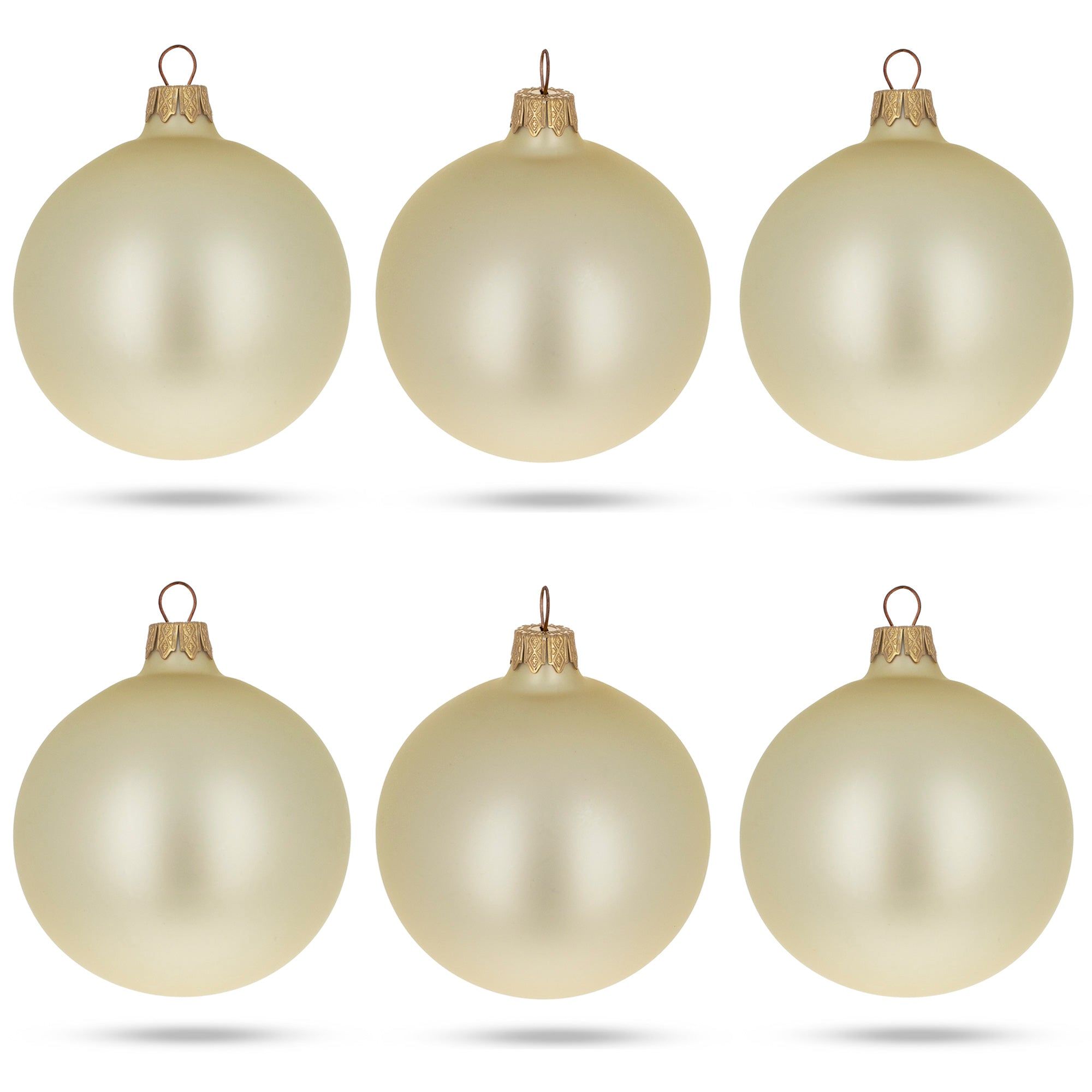 Set Of 6 Champagne Solid Color Glass Christmas Ornaments 3.25 Inches