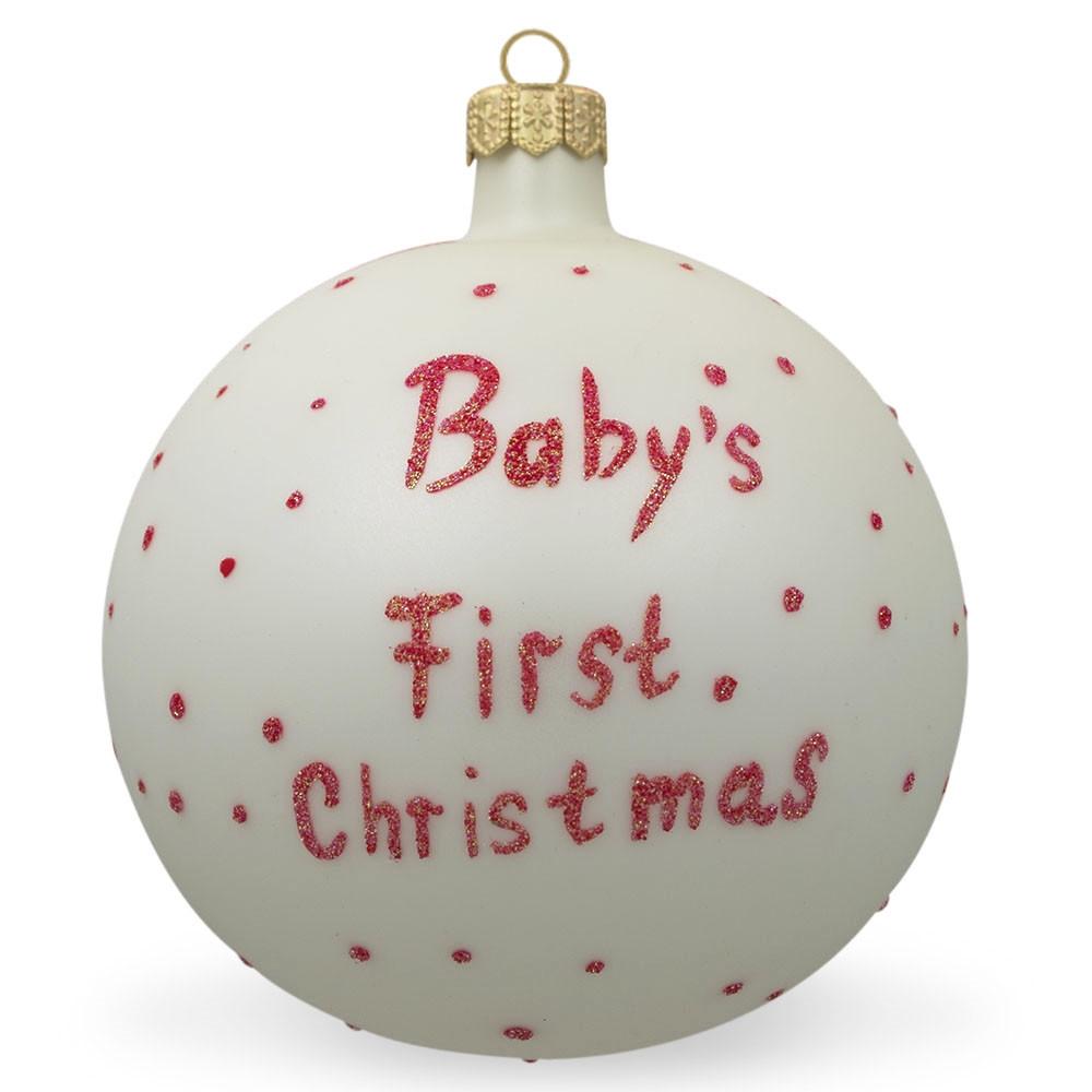 Girl Opening Gift Glass Ball Baby's First Christmas Ornament 4 Inches