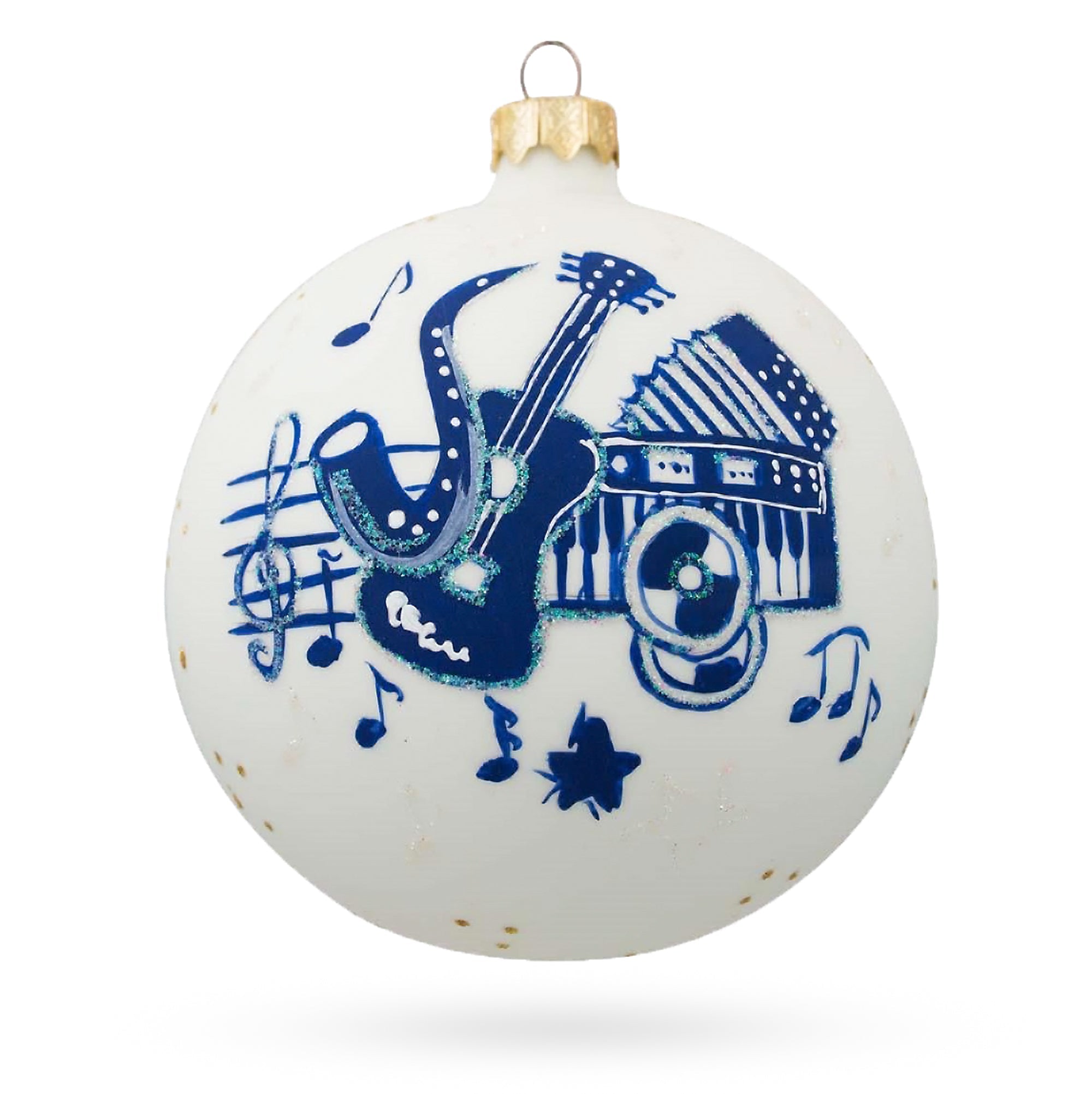 Harmonious Trio: Saxophone, Guitar, Piano Blown Glass Ball Christmas Music Ornament 4 Inches