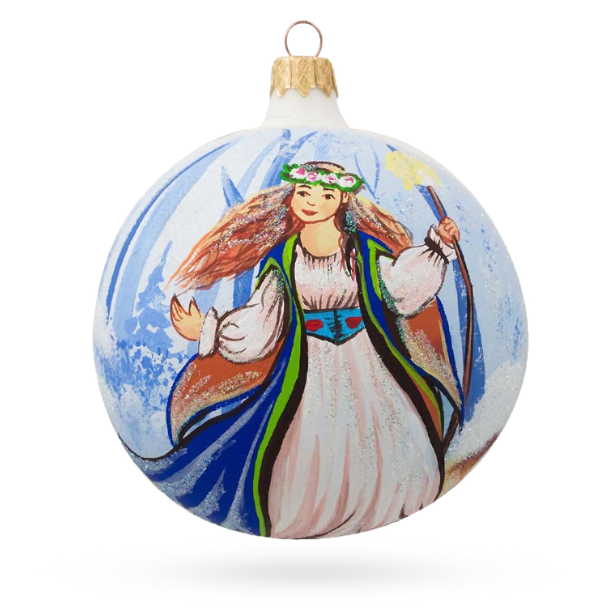 Whimsical Wonders: Delicate Fairy On Sparkling Blown Glass Ball Christmas Ornament 4 Inches