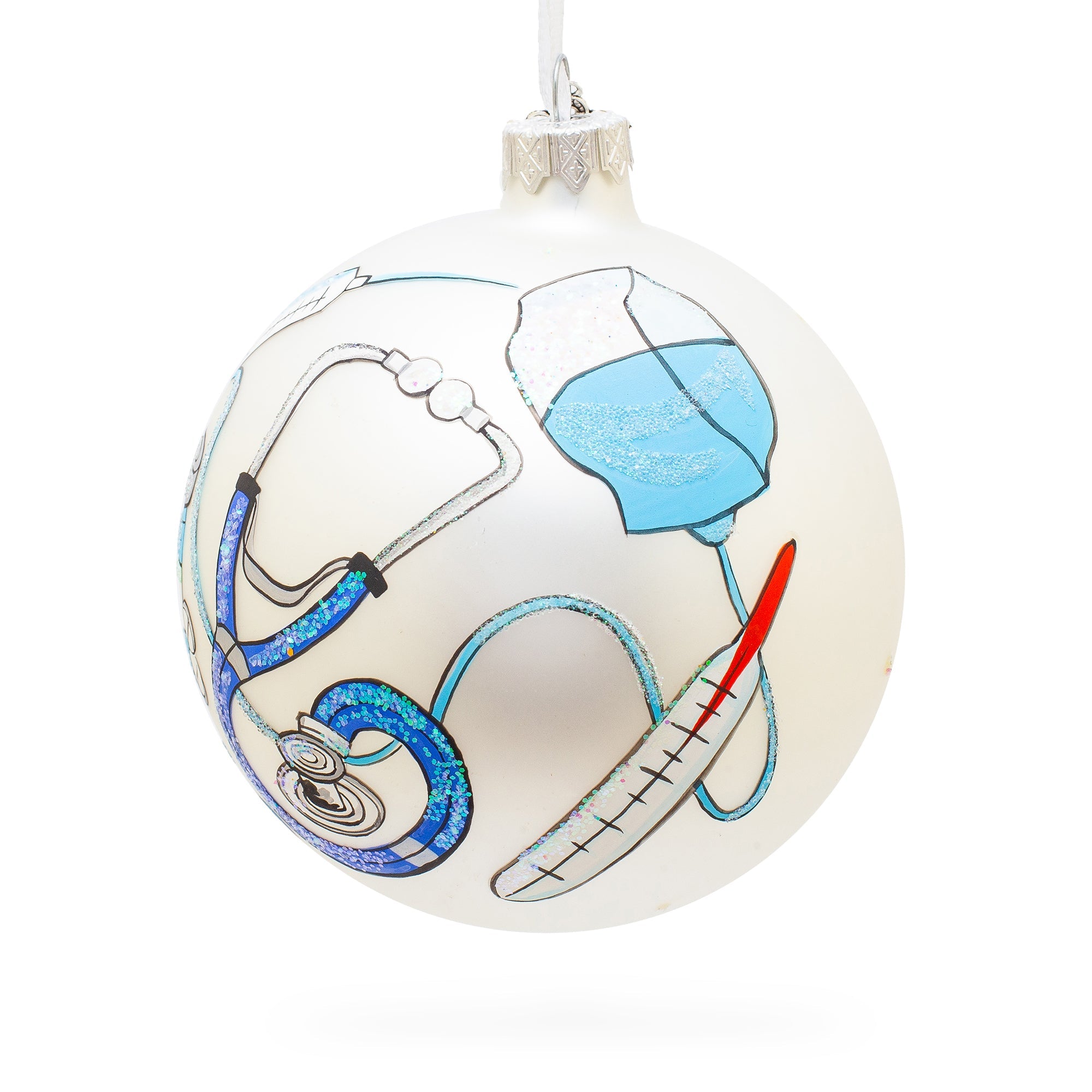 Healing Hands: Compassionate Nurse Or Doctor On Blown Glass Ball Christmas Ornament 4 Inches