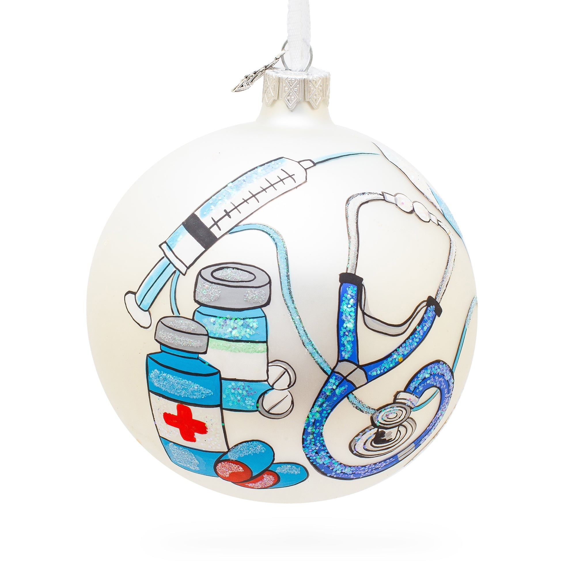 Healing Hands: Compassionate Nurse Or Doctor On Blown Glass Ball Christmas Ornament 4 Inches