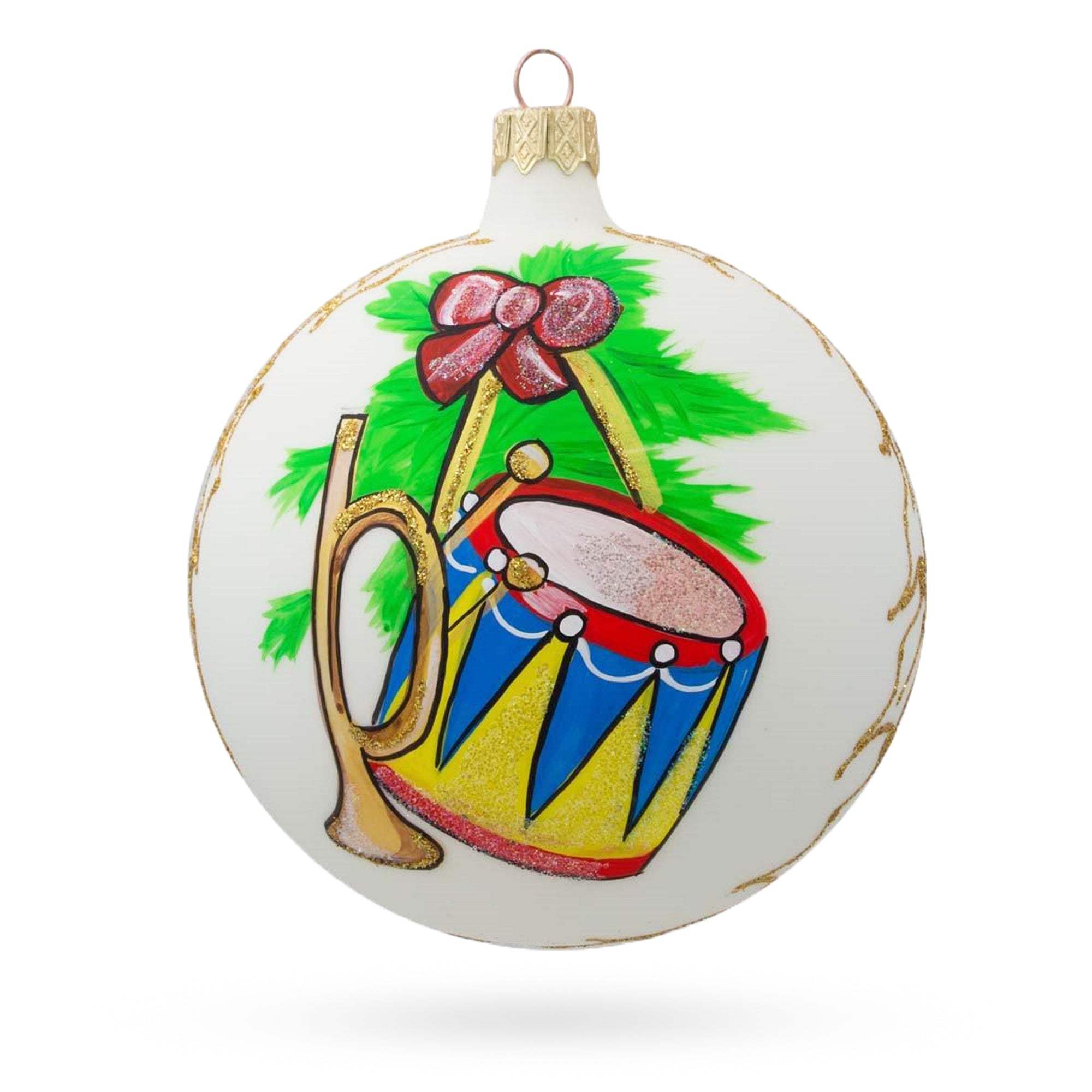 Harmony In Holidays: Trumpet And Drum Music Instruments Blown Glass Ball Christmas Ornament 4 Inches