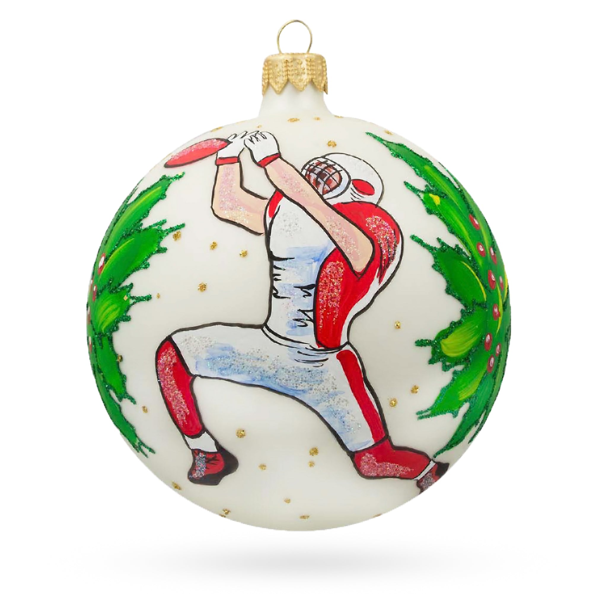 Gridiron Glory: Football Player In Action Blown Glass Ball Christmas Sports Ornament 4 Inches