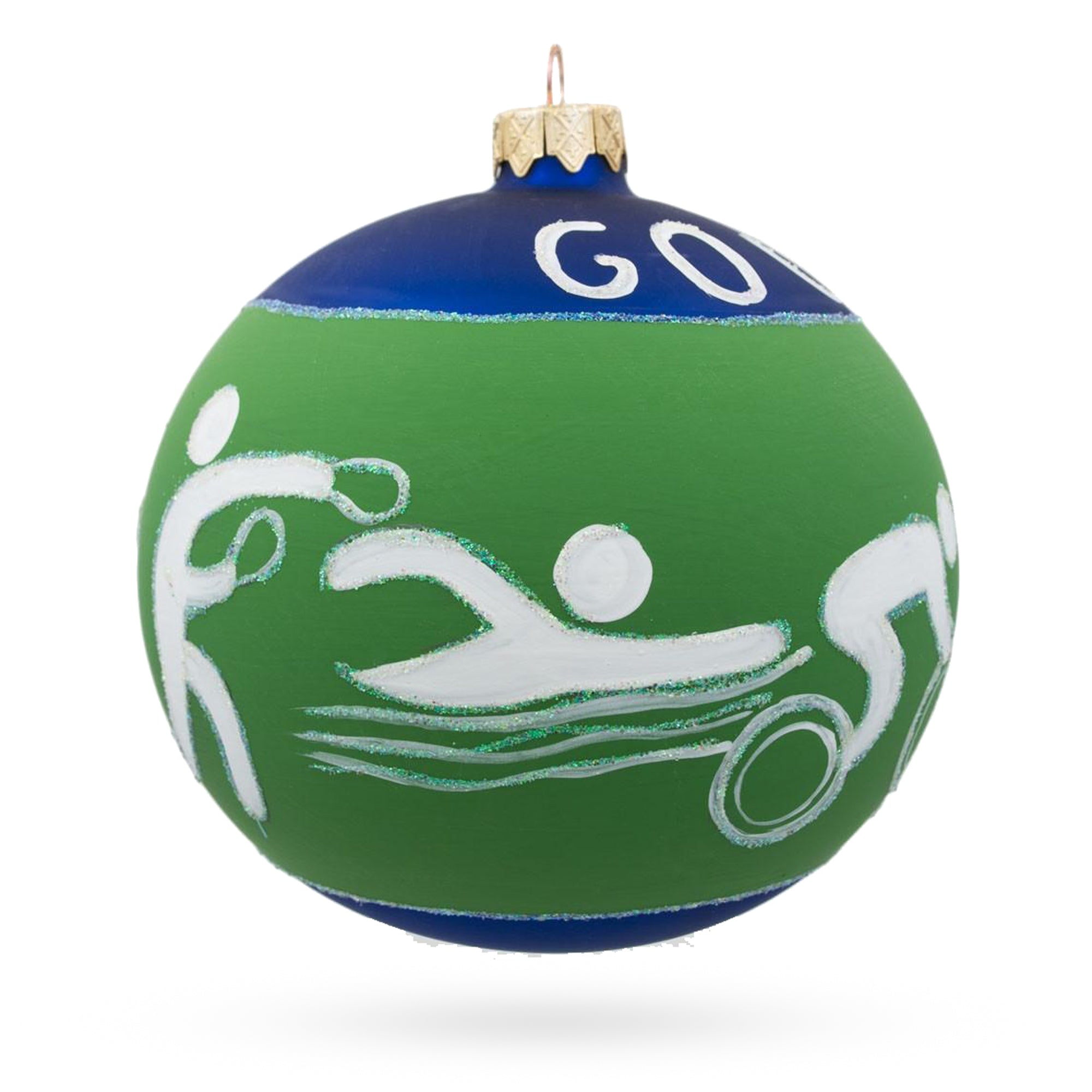 Olympic Glory: Swimming, Boxing, Biking, Track, Rowing Sports Collage Blown Glass Ball Christmas Ornament 4 Inches