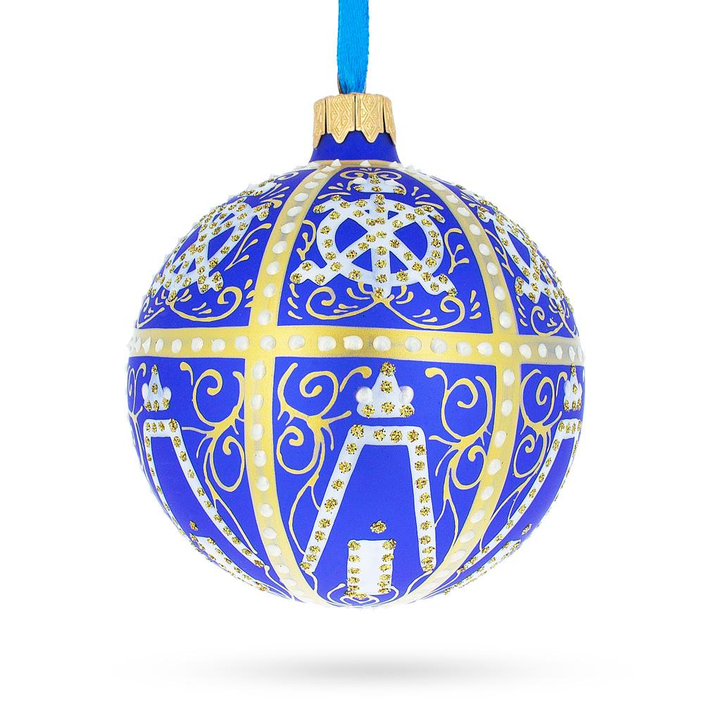 Regal 1896 Twelve Monograms Royal Egg Blue - Blown Glass Ball Christmas Ornament 3.25 Inches