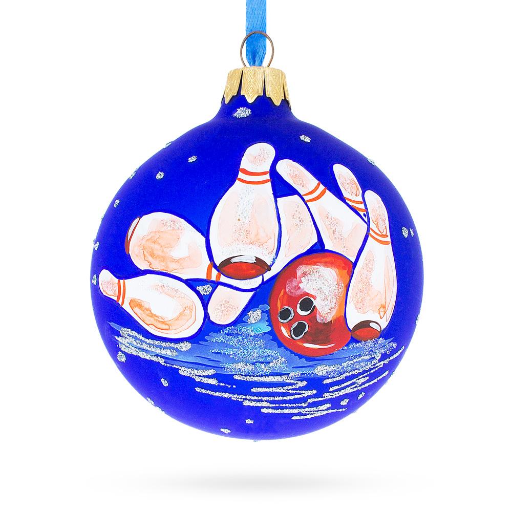 Strike! Bowling - Blown Glass Ball Christmas Ornament 3.25 Inches