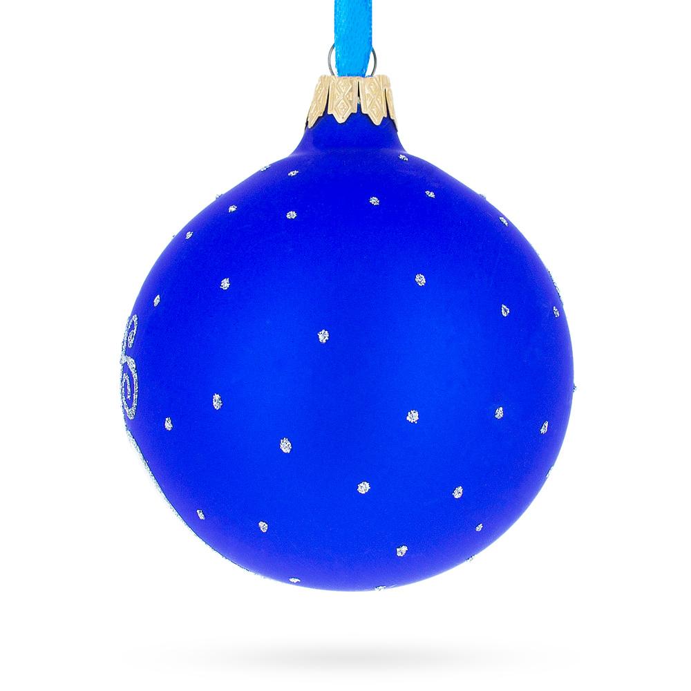 Winter Wonderland Skiing Blue - Blown Glass Ball Christmas Ornament 3.25 Inches