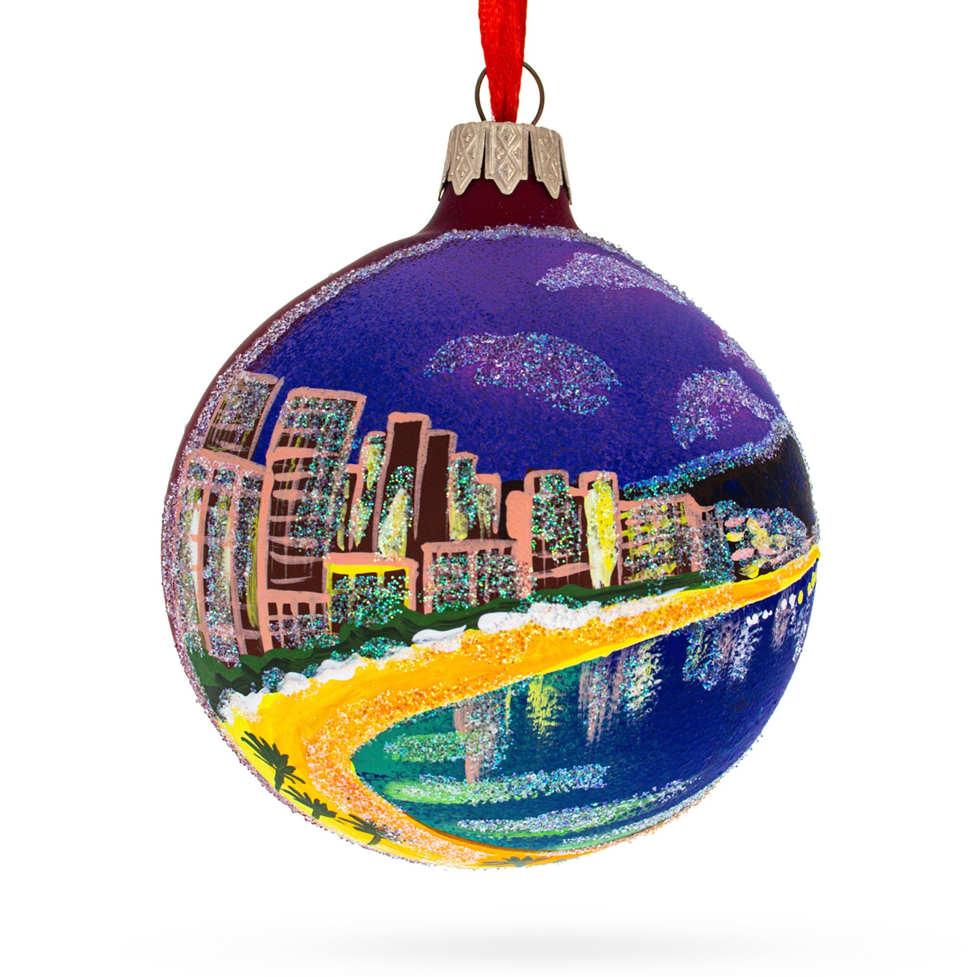 Miami Beach, Florida Glass Ball Christmas Ornament 3.25 Inches