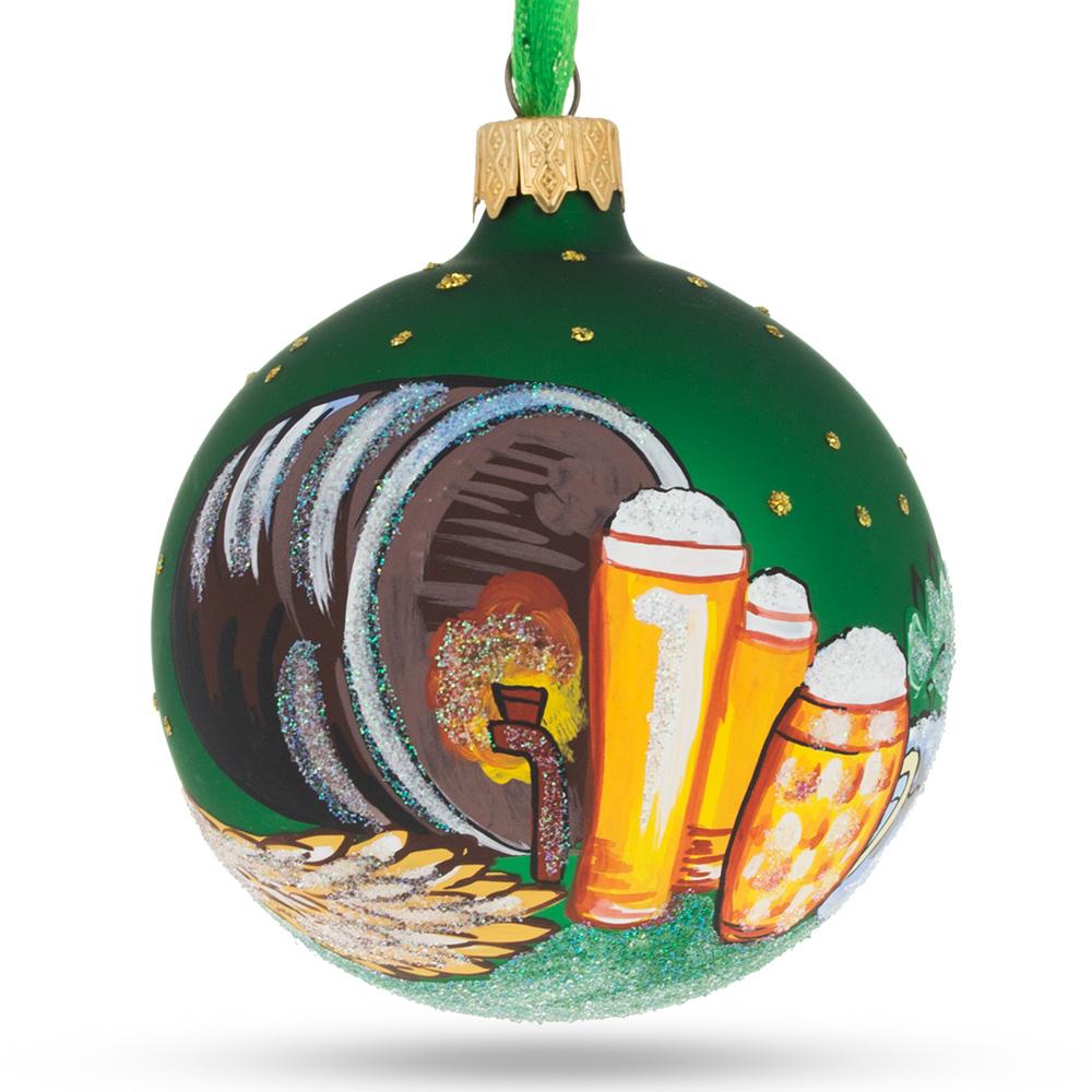 Cheers To The Beer Barrel - Blown Glass Ball Christmas Ornament 3.25 Inches