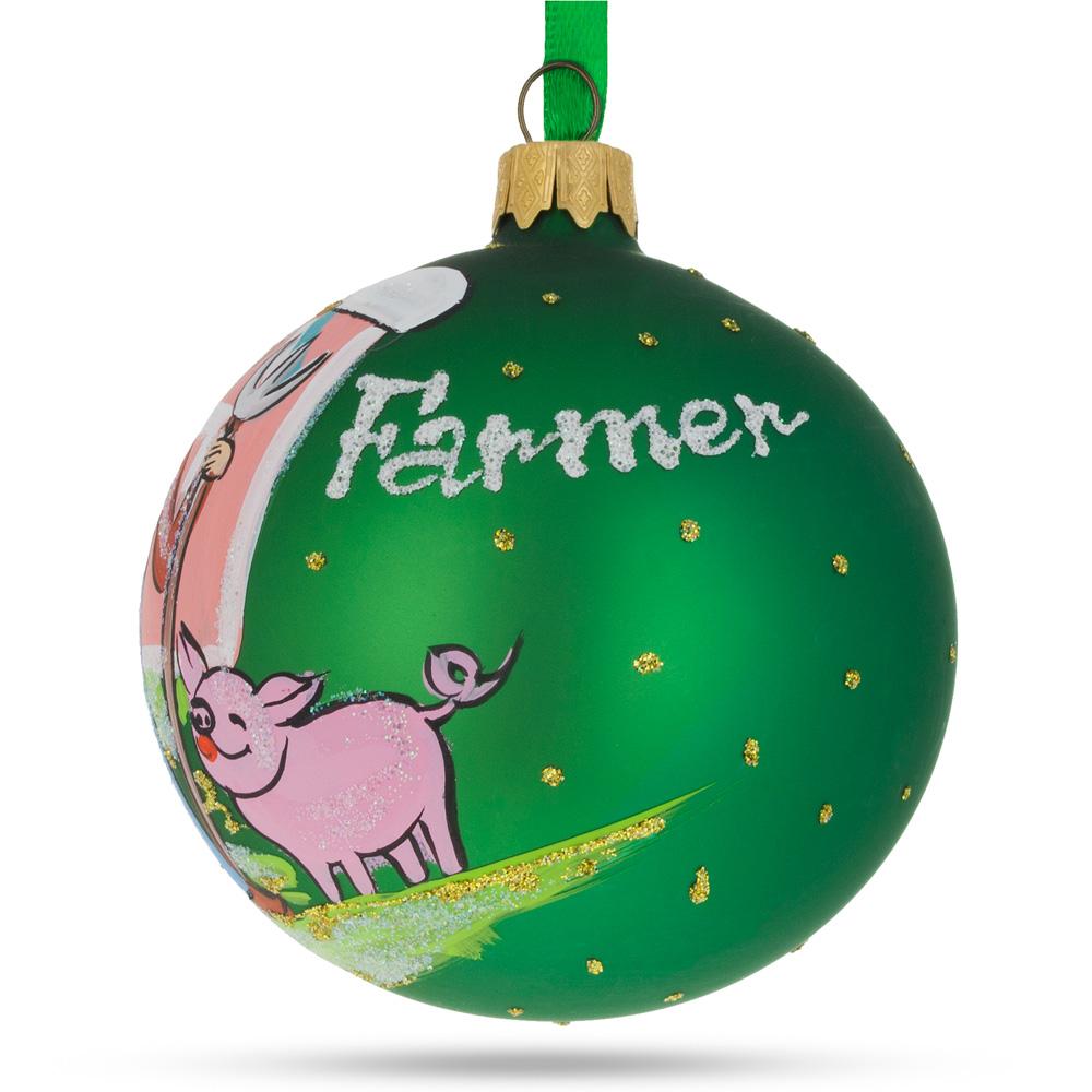 Countryside Charm: Farmer By The Barn Blown Glass Ball Christmas Ornament 3.25 Inches