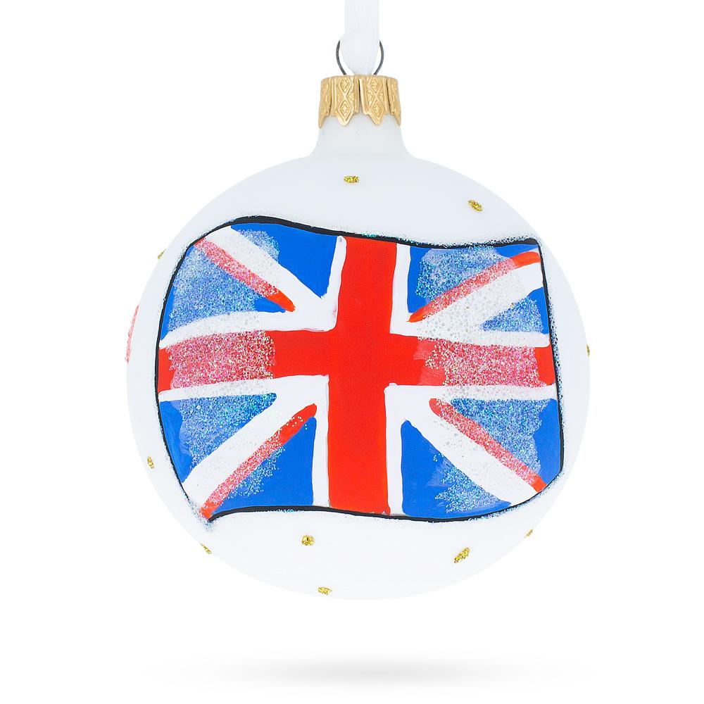 Flag Of United Kingdom Blown Glass Ball Christmas Ornament 3.25 Inches