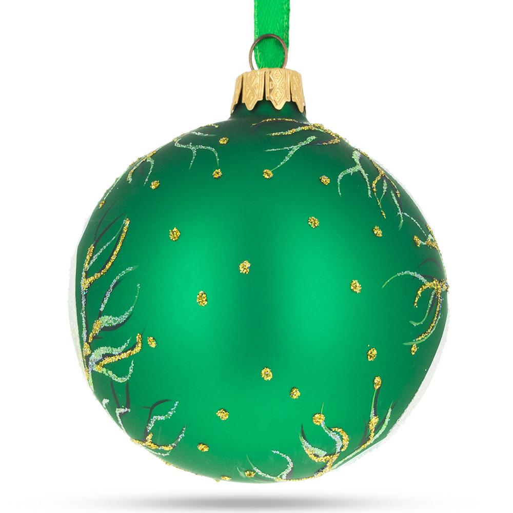 Tropical Green Orchid Elegance Blown Glass Ball Christmas Ornament 3.25 Inches