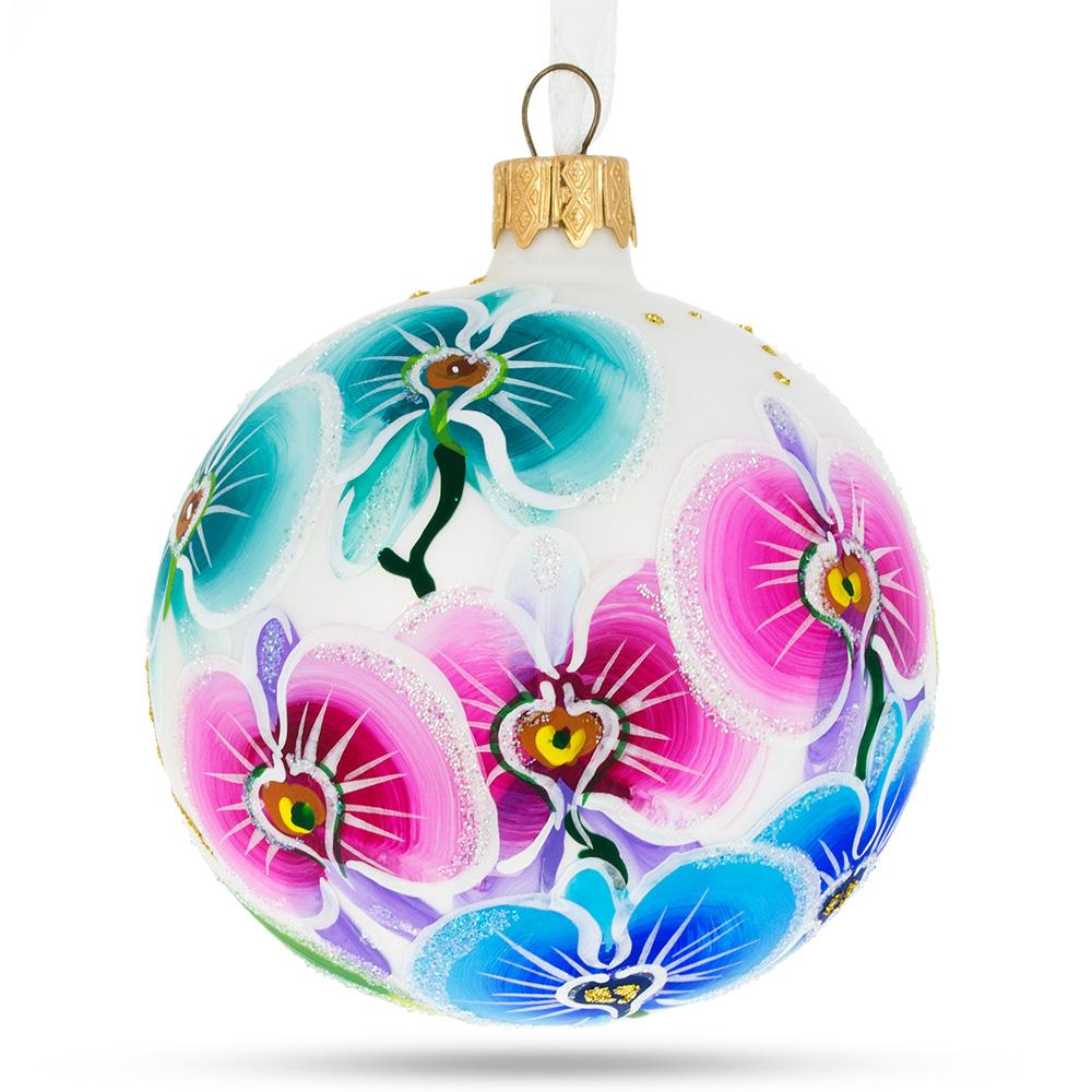 Vibrant Orchid Medley Blown Glass Ball Christmas Ornament 3.25 Inches