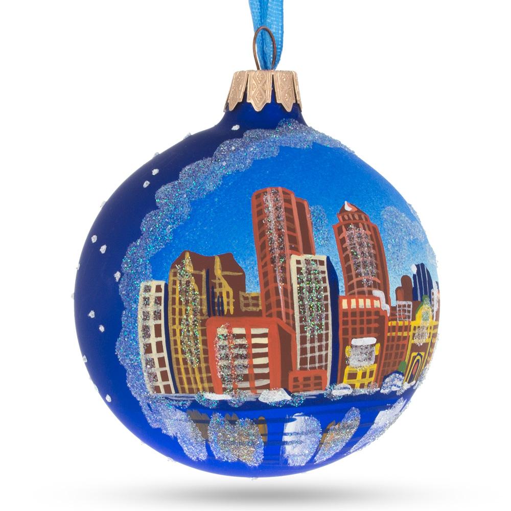 Boston, Massachusetts Glass Ball Christmas Ornament 3.25 Inches