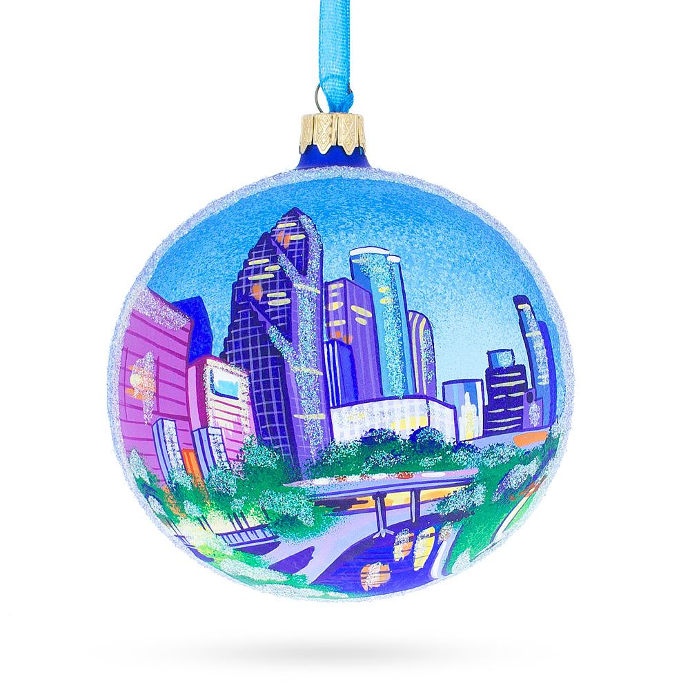 Houston, Texas Glass Ball Christmas Ornament 4 Inches