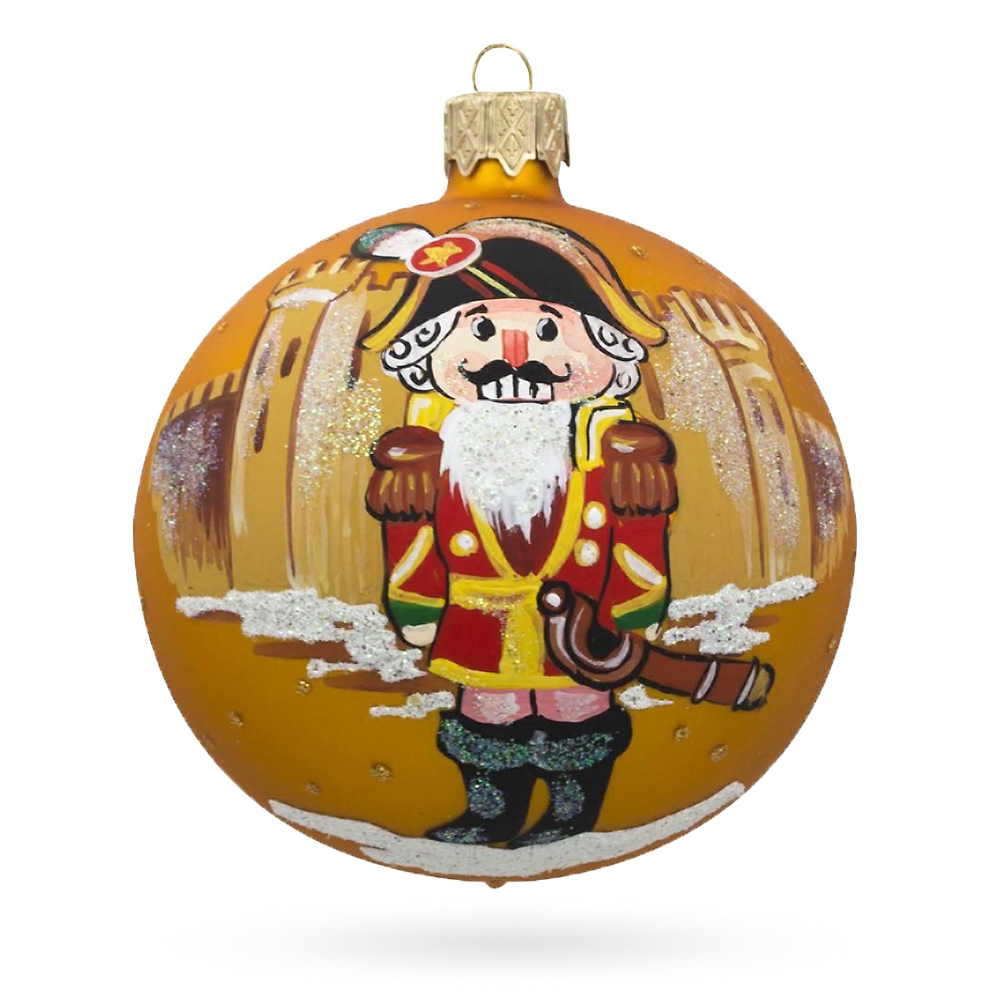 Guardian Of Festivities: Nutcracker Soldier Blown Glass Ball Christmas Ornament 3.25 Inches