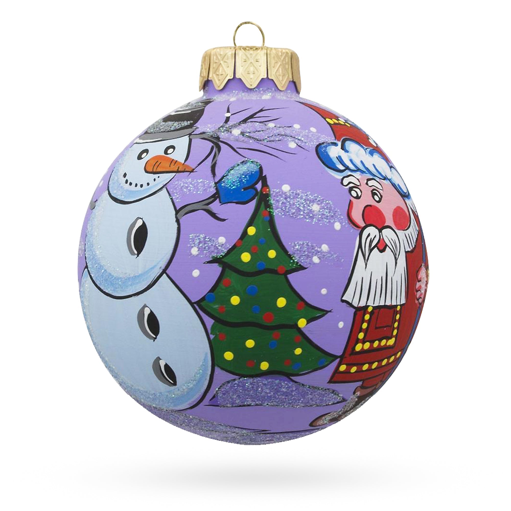 Festive Trio: Santa, Snowman, And Christmas Tree Blown Glass Ball Ornament 3.25 Inches