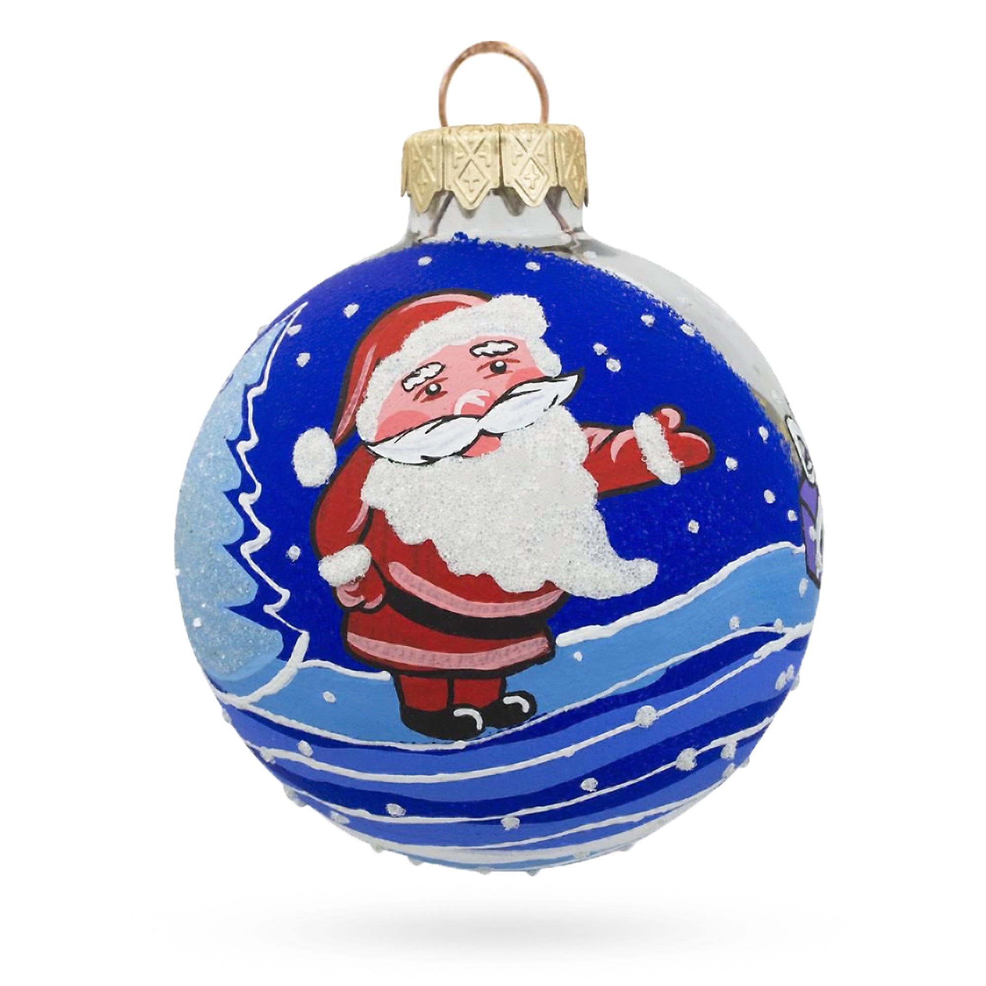 Jolly Santa Claus Bearing Gifts Blown Glass Ball Christmas Ornament 3.25 Inches