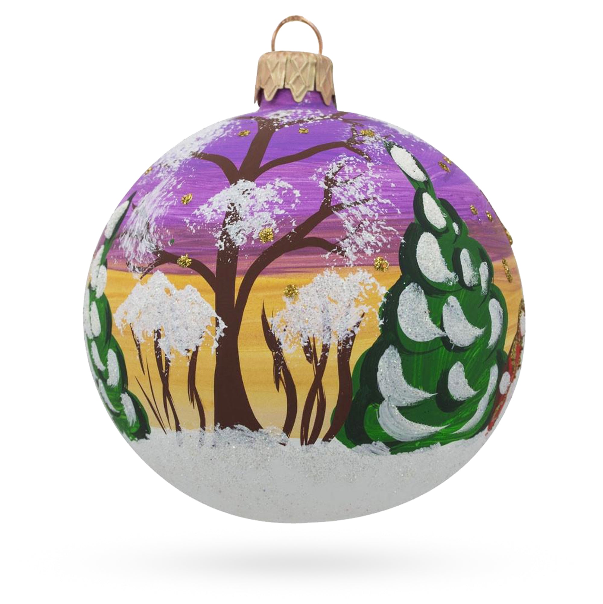 Mischievous Kitty: Cat Leaving Holiday Gifts Blown Glass Ball Christmas Ornament 3.25 Inches