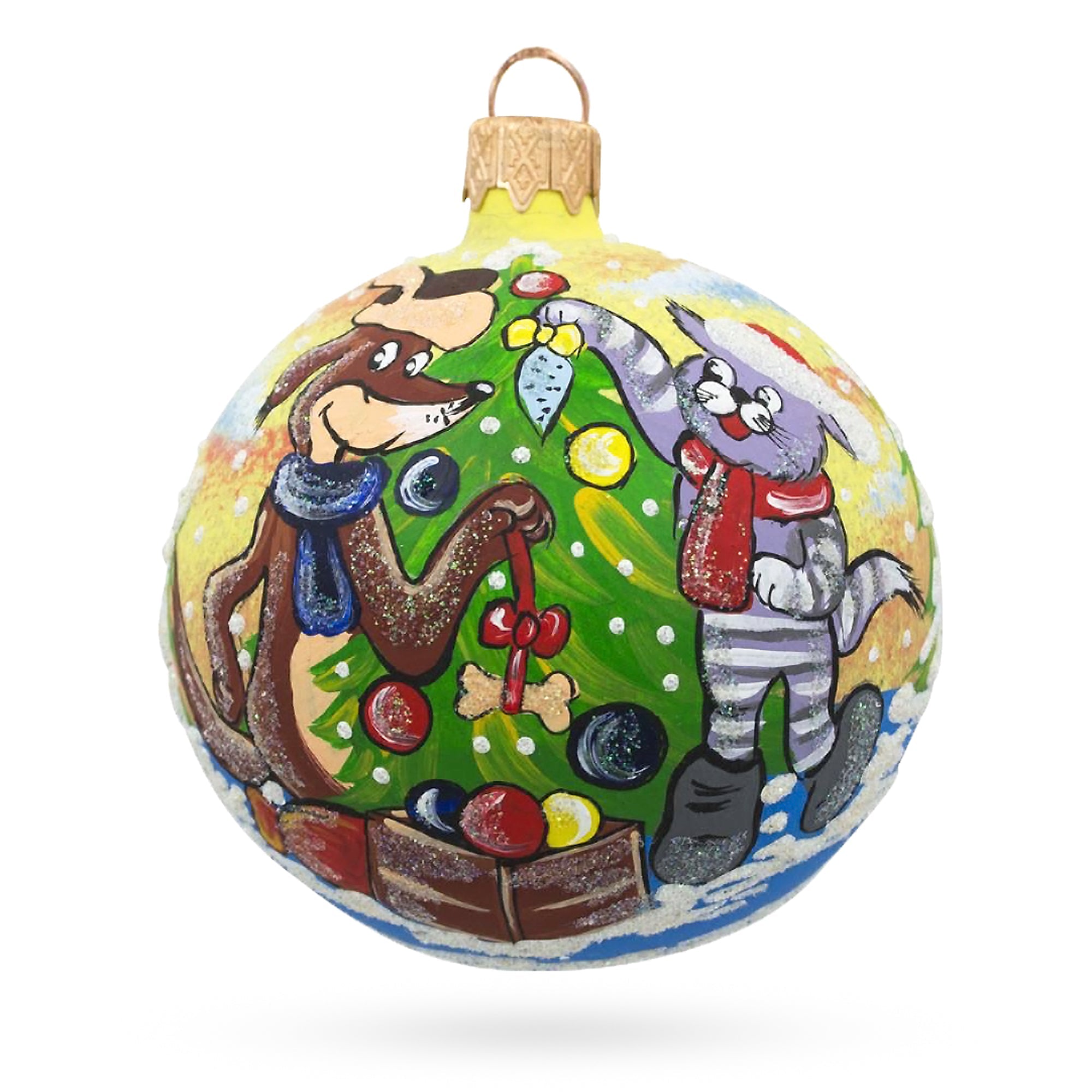 Enchanted Prostokvashino Animated Tales Blown Glass Ball Christmas Ornament 3.25 Inches