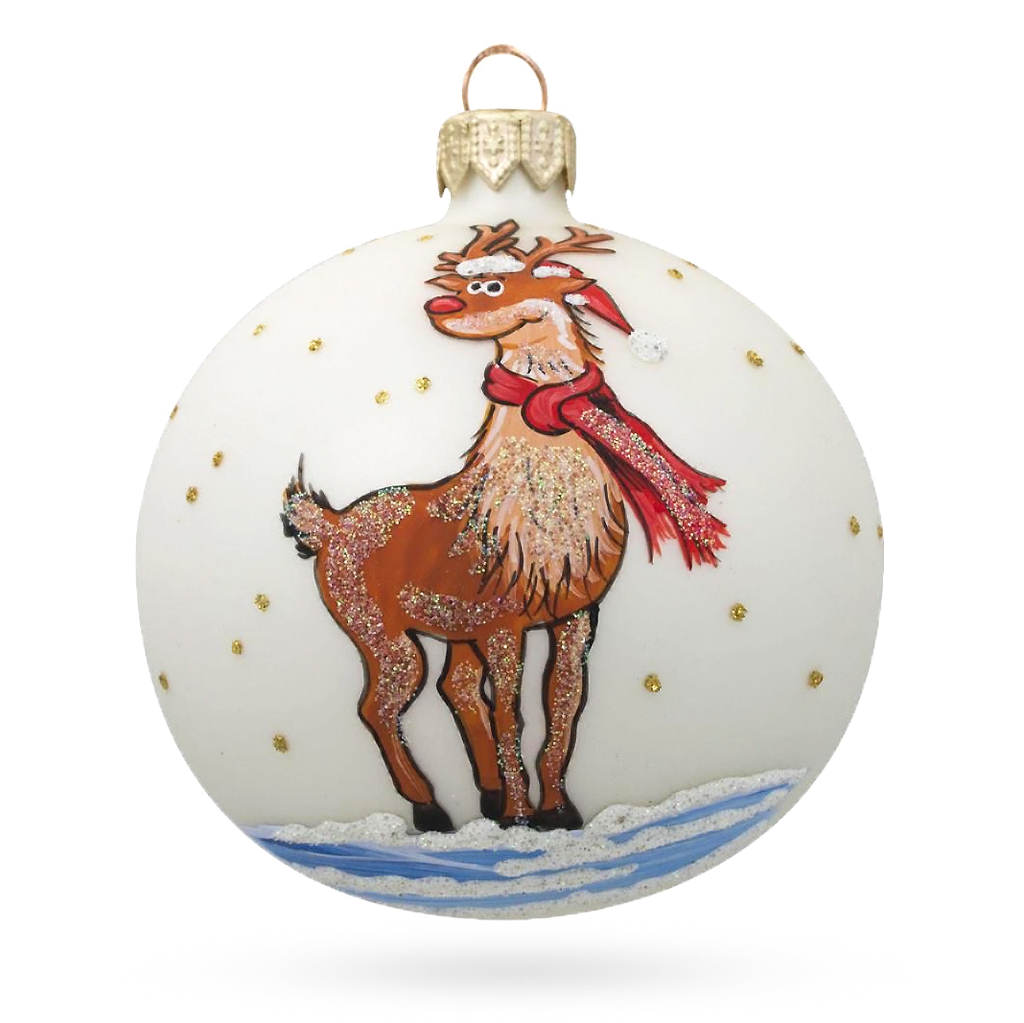 Shimmering Rudolf The Red-nosed Reindeer Blown Glass Ball Christmas Ornament 3.25 Inches