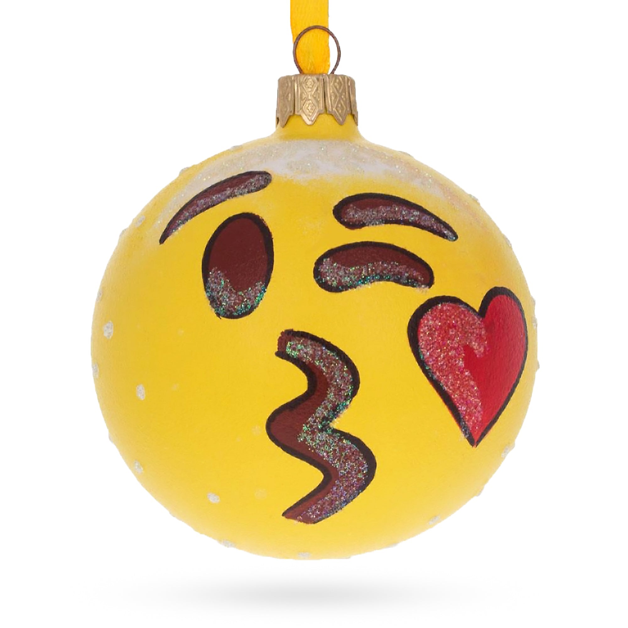 Cheeky Wink And Kiss Facial Expressions Blown Glass Ball Christmas Ornament 3.25 Inches