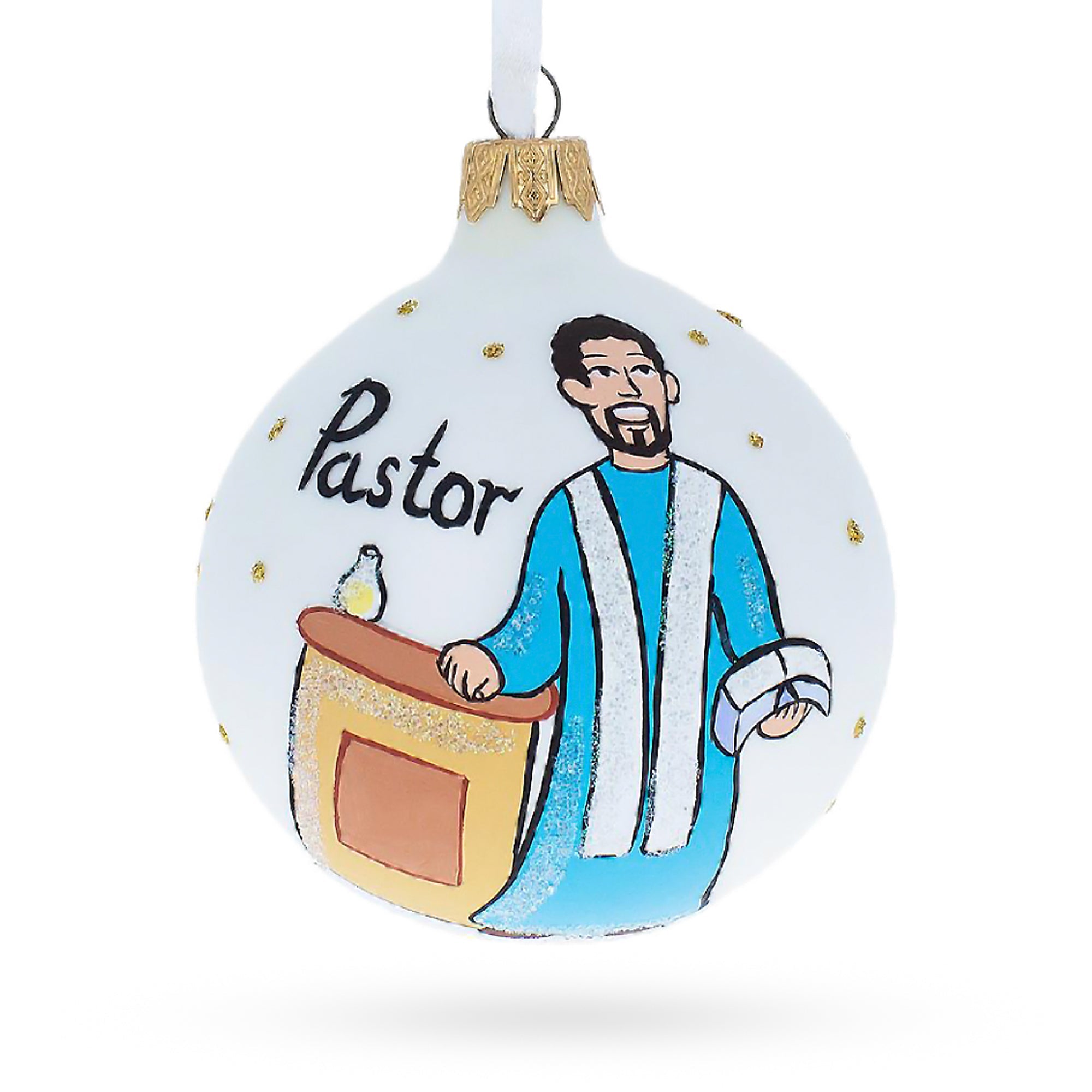 Spiritual Pastor In The Church - Blown Glass Ball Christmas Ornament 3.25 Inches