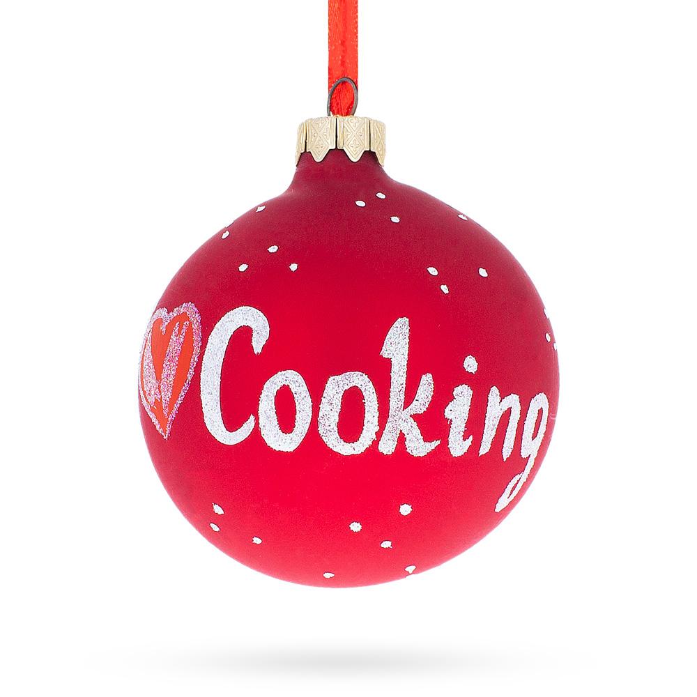 I Love Cooking Blown Glass Ball Christmas Ornament 3.25 Inches