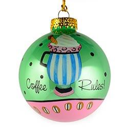 Set Of 6 Coffee, Mocha, Latte Lovers Christmas Glass Ball Ornaments 3.25 Inches