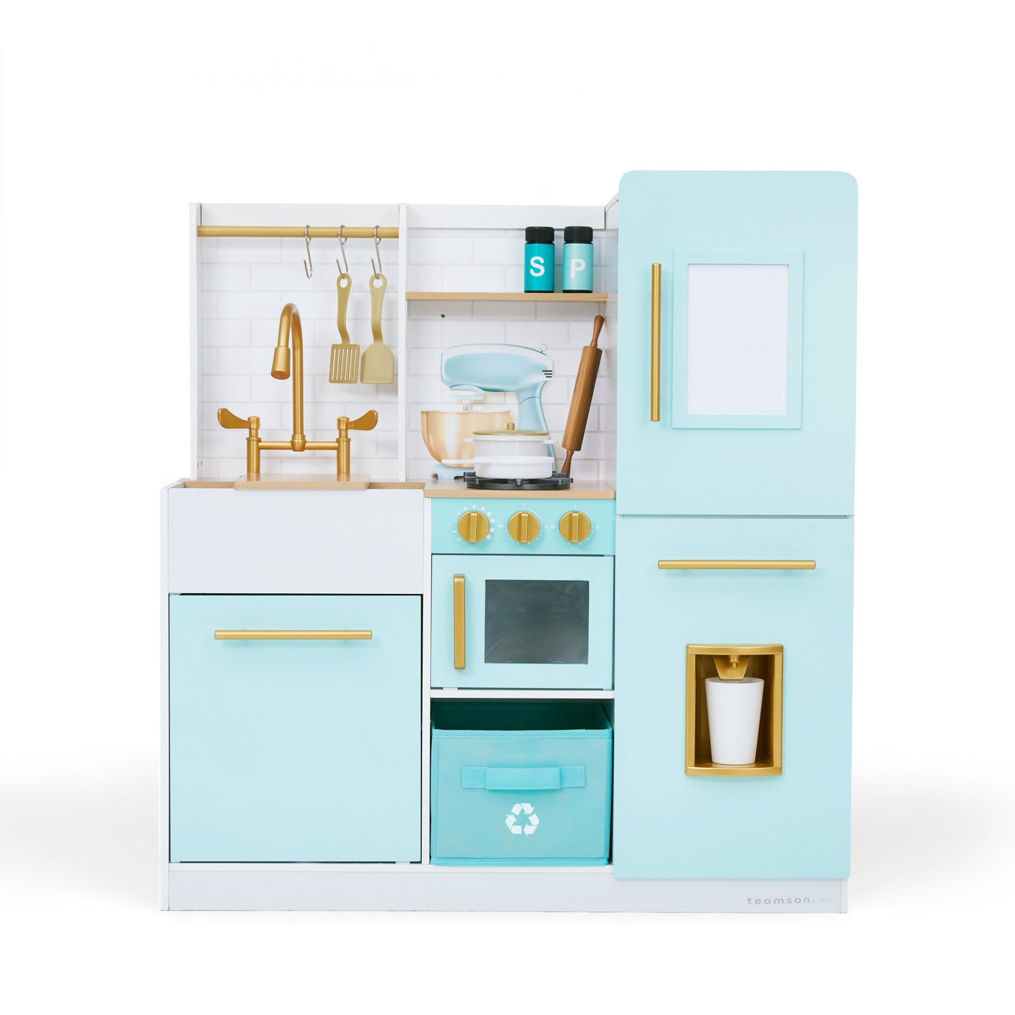 Biscay Delight Classic Play Kitchen With Magnetic Refrigerator And Accessories, Mint