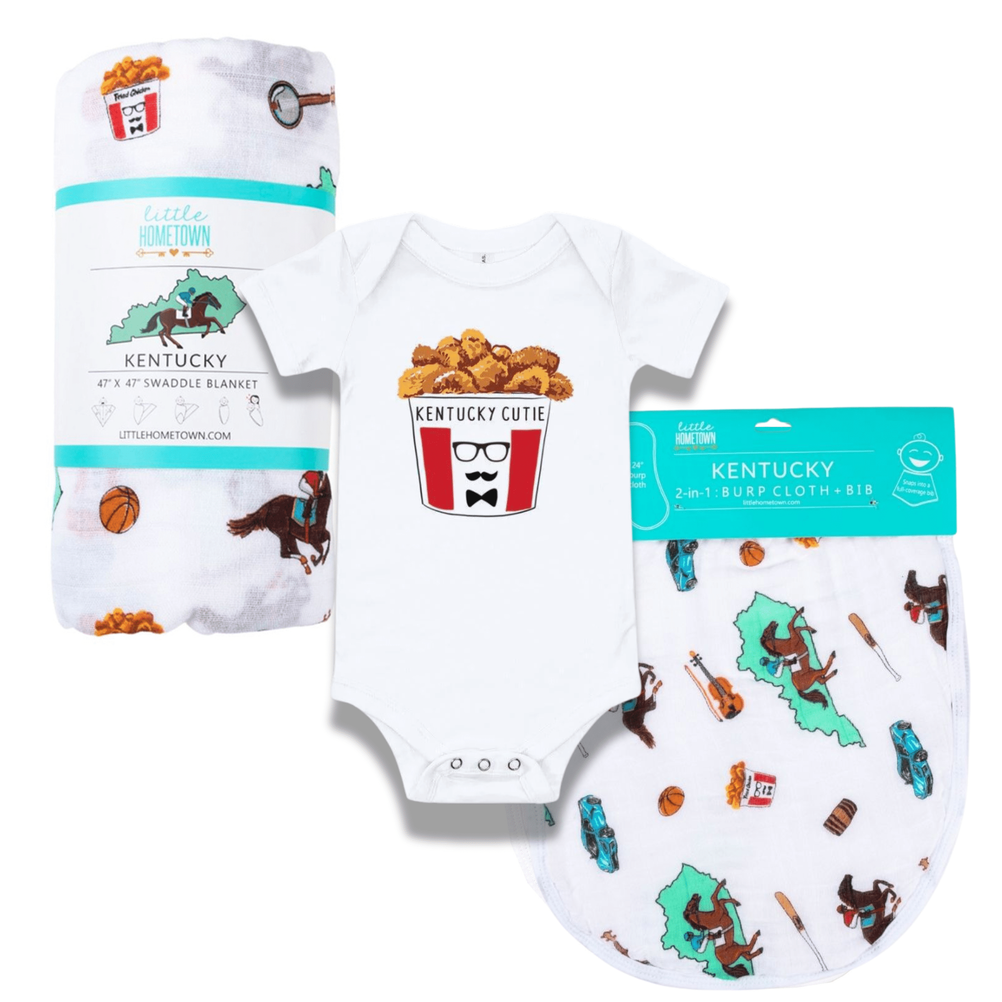 Kentucky Fried Baby Gift Bundle Bamboo Cotton Swaddle, Bib, Onesie