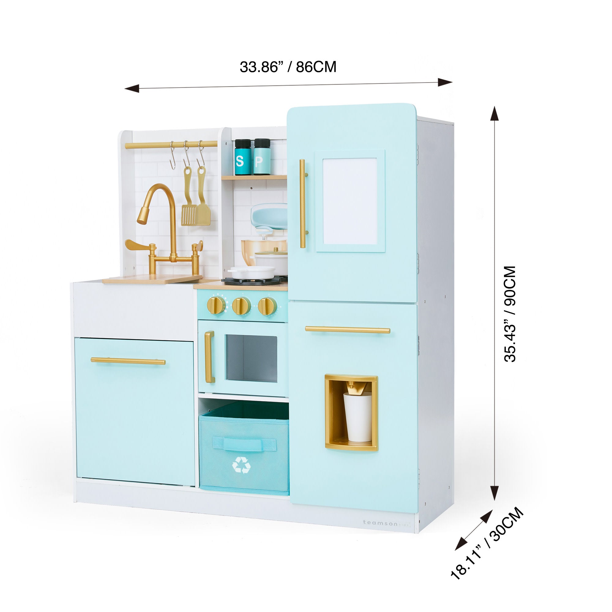 Biscay Delight Classic Play Kitchen With Magnetic Refrigerator And Accessories, Mint