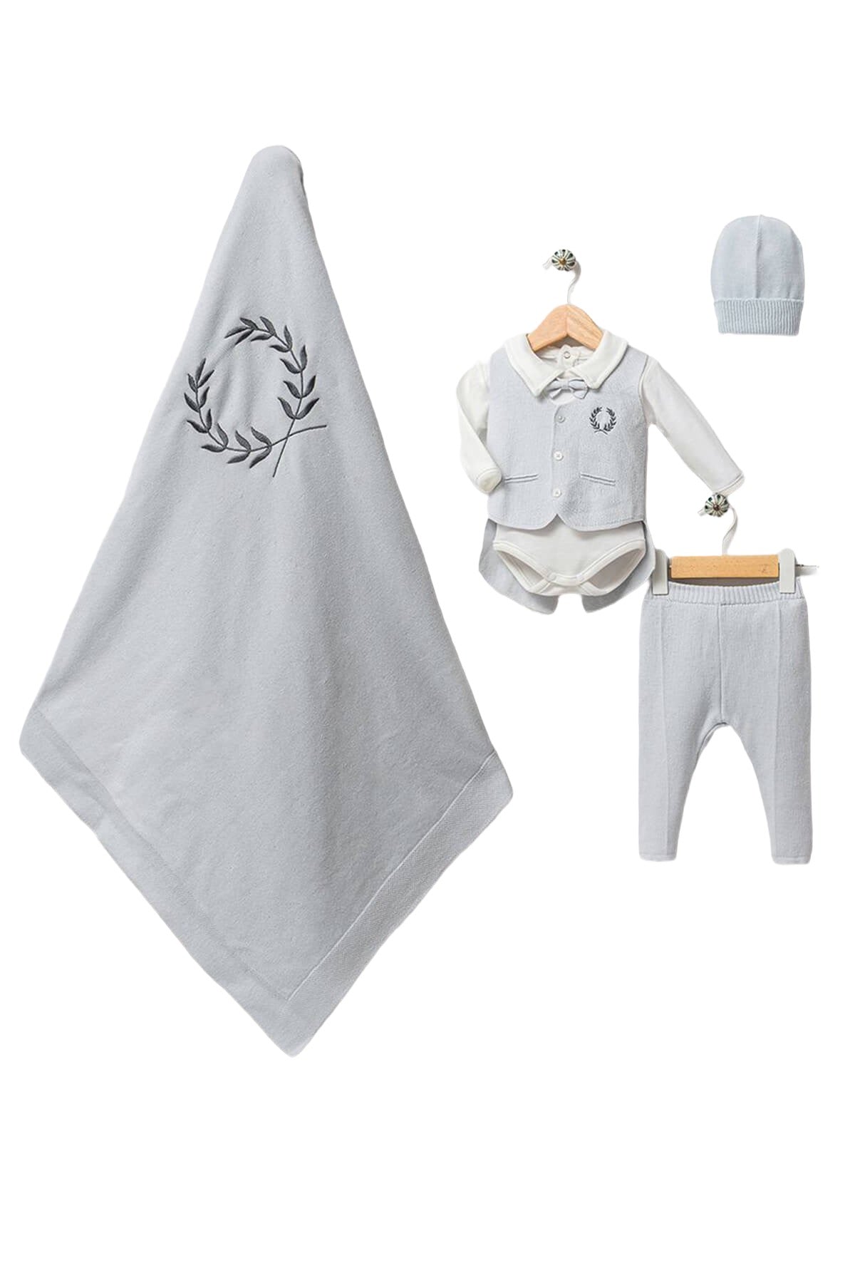 Kevin Baby Blue Knit Newborn Coming Home Set (5 Pcs)
