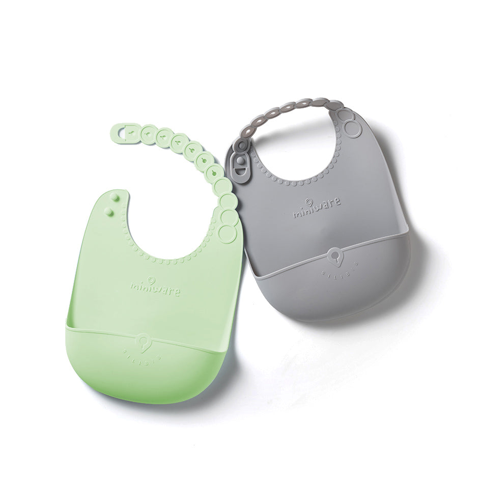 Roll & Lock Silicone Bib 2-pack - Key Lime + Dove Grey