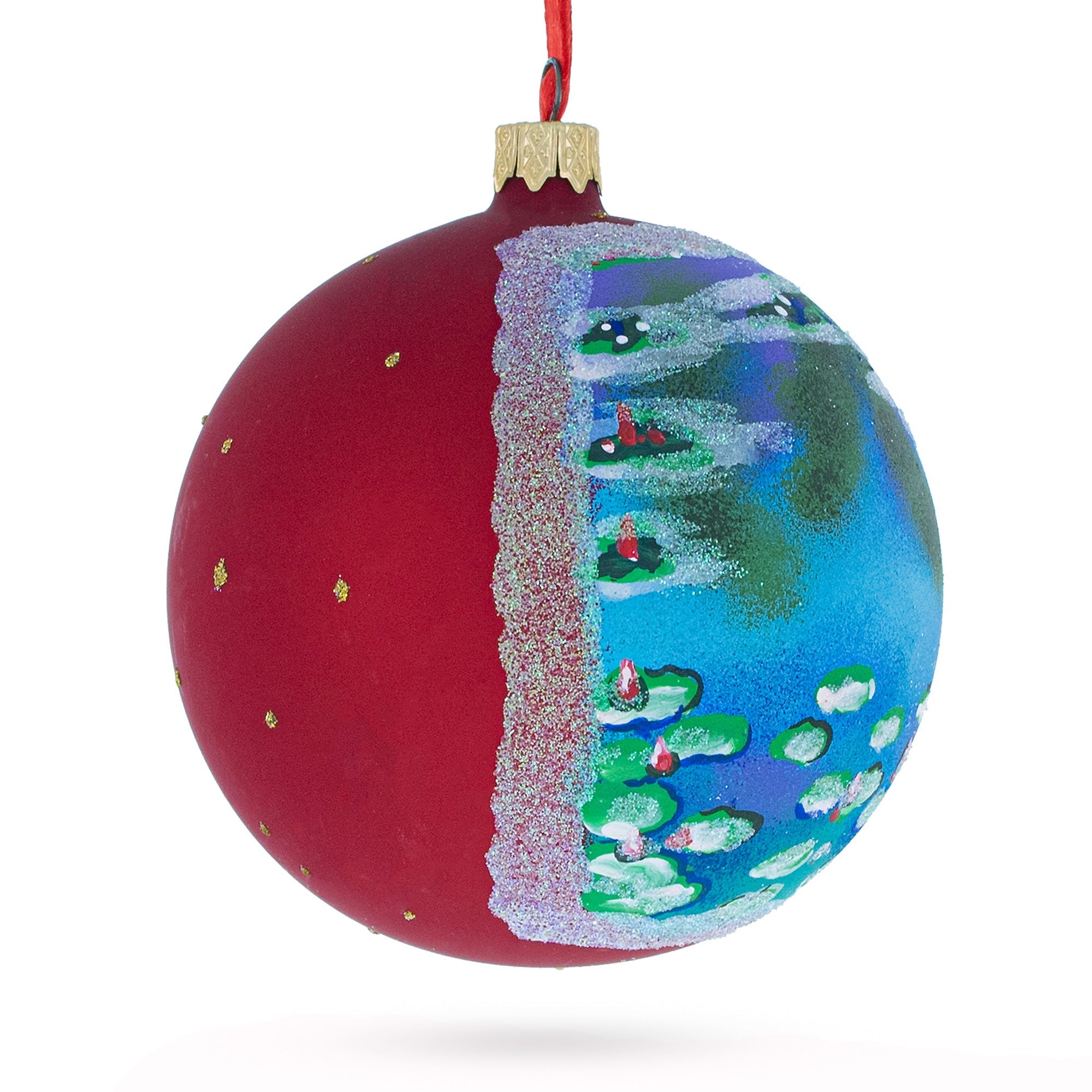 Claude Monet's 1907 'water Lilies' Masterpiece Blown Glass Ball Christmas Ornament 4 Inches